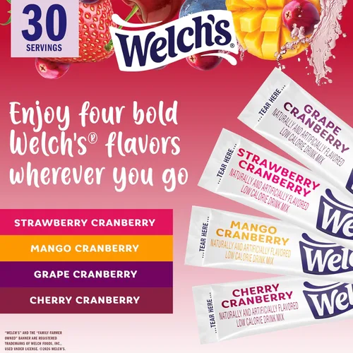 Miniatura 4 de Welch's Singles To Go! Paquete variado de mezcla de bebida de arándano, paquetes de sabor de agua sin azúcar, sin aspartamo, sin tintes