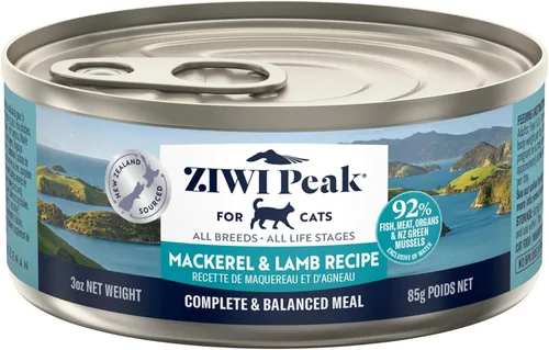 ZIWI Peak Wet - Alimento para gatos, totalmente natural, alto en proteínas, caballa y cordero, sin granos, ingrediente limitado, con superalimentos