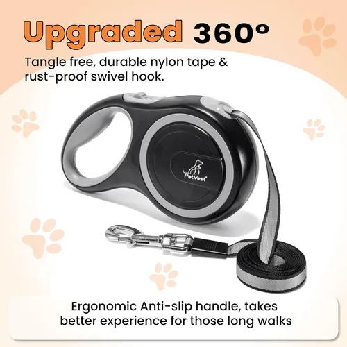 Miniatura 7 de Correa retráctil para perro, extensible hasta 16 pies, cinta de nailon resistente, sin enredos, freno y bloqueo con una sola mano, para perros