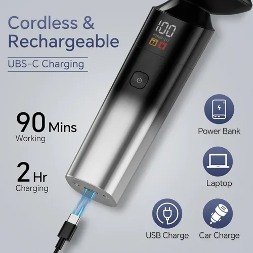 Miniatura 6 de RUIBO Maquinilla de afeitar eléctrica para hombres, afeitadora eléctrica recargable para hombres, rasuradora giratoria 3D impermeable, inalámbrica