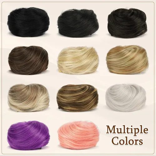 Miniatura 6 de SOFEIYAN 2 piezas Mini clip de garra en moño de cabello con orejas de gato desordenadas, extensión de moño sintético de dona, accesorio de peluca