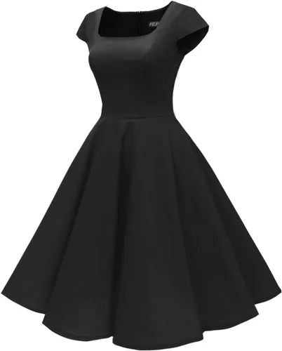 Miniatura 5 de PUKAVT - Vestido de cóctel para mujer, diseño con manga casquillo, vestido de fiesta de estilo retro acampanado de los años 1950, con bolsillos
