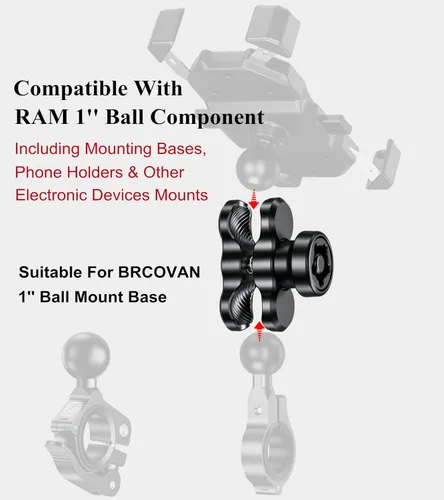 Miniatura 5 de BRCOVAN Brazo de doble enchufe de aleación de aluminio antirrobo compatible con soportes RAM tamaño B base de montaje de bola de 1 pulgada y soporte