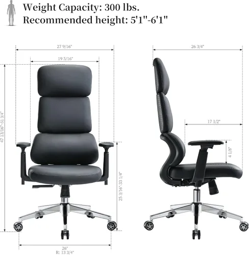 Miniatura 2 de EUREKA ERGONOMIC Remi - Silla de oficina con respaldo alto, silla de oficina de piel sintética con ruedas, silla de escritorio de cuero, silla