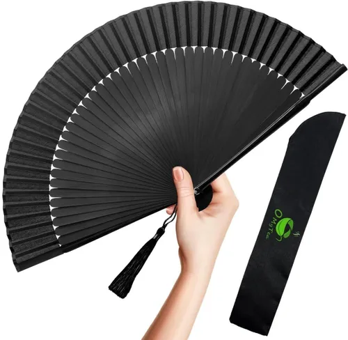 Miniatura 9 de OMyTea, abanico desplegable con motivo de flores de yuyos (8.27 pulgadas - 21 centímetros) con funda de tela para protección, estilo chino/japonés