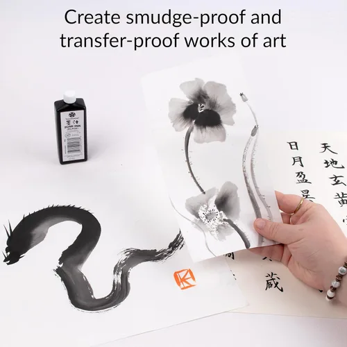 Miniatura 2 de Yasutomo Bokuju Tinta líquida – Tinta Sumi de 2 oz para caligrafía y obras de arte – Tinta de dibujo negra para uso con pinceles de tinta japoneses