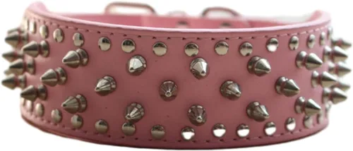 Miniatura 29 de Collar de cuero para perro, collar de perro con pinchos y tachuelas para perros medianos y grandes Pit Bull Mastiff Bully Boxer (S, rosa intenso)