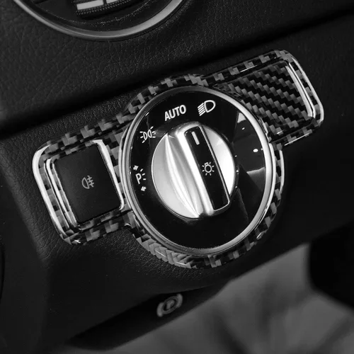 Miniatura 4 de Fibra de carbono, para accesorios Mercedes Benz, adhesivo para botón del interruptor de los faros para Mercedes Benz A, B, C, E, G, Clase CLA GLA