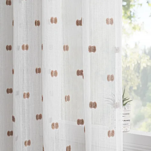 Miniatura 18 de MYSKY HOME Cortinas transparentes con pompones y bolsillo para barra, cortinas traslúcidas de gasa para ventana, 52 pulgadas de ancho x 72 pulgadas