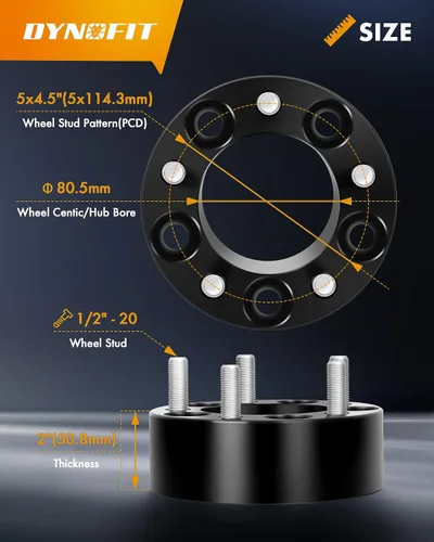 Miniatura 2 de Espaciadores de rueda de 5 x 4.5 para Je/ep XJ KJ KK TJ ZJ KK, dynofit 4 piezas 5x114.3 2 pulgadas 3.248 in 1/2-20 pernos forjados 5 lengüetas