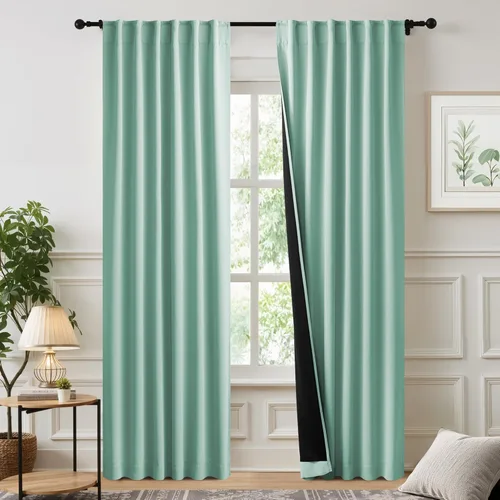 Miniatura 67 de NICETOWN Paneles de cortinas totalmente opacas para dormitorio que reducen el frío, cubiertas de ventana súper gruesas aisladas, cortinas Biscotti
