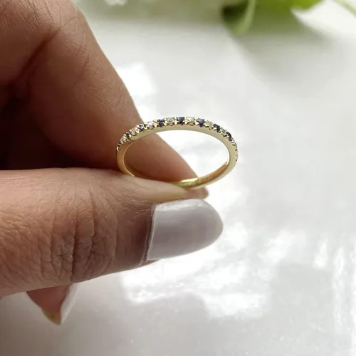 Miniatura 7 de Blue Sapphire & White Diamond Half Eternity Wedding Band For Women, 14k Gold Finish Sapphire Wedding Band, Ladies Alternate Diamond Ring