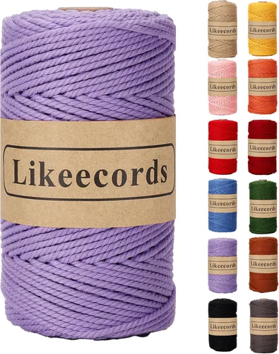 Miniatura 21 de Likeecords Cordón de algodón para macramé de 3mm x 100 metros, hilo torcido de 3 hebras, cuerda de macramé, hilo de algodón para macramé, cuerda