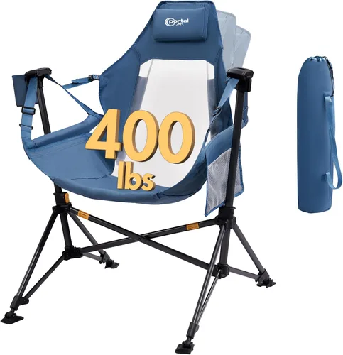 Portal Silla de Camping tipo Hamaca, Sillas Colgantes Portátiles para Exteriores, Mecedora para Adultos con Respaldo y Altura Ajustables para