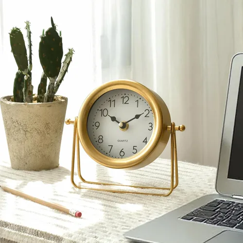 Miniatura 9 de EMAX HOME Reloj de escritorio y estante negro pequeño, 5.9 x 6.9 pulgadas, retro, elegante, reloj de mesa con cubierta de cristal, silencioso sin