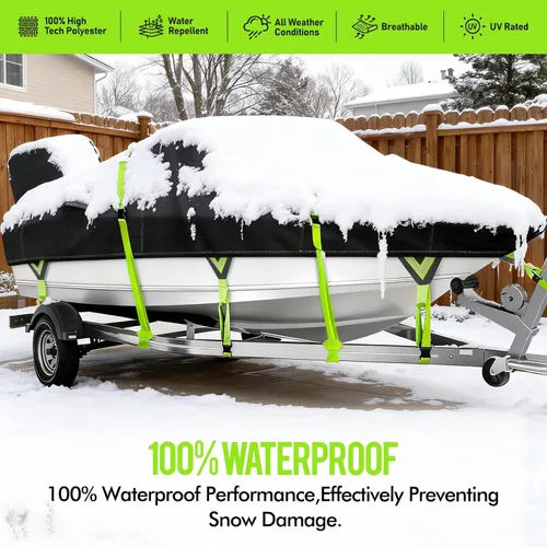 Miniatura 7 de Funda impermeable 1200D para lancha con cubierta de motor, lona marina teñida en solución, cubierta de lancha remolcable de 17 a 19 pies para 17