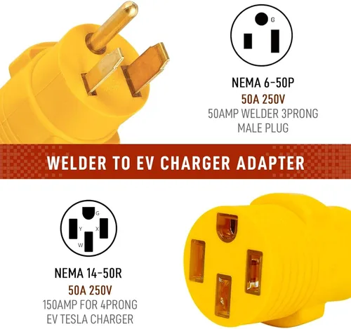 Miniatura 2 de NEMA 6-50P a 14-50R EV Tesla Adaptador de cargador, 240V 50A Conector de 3 clavijas a 4 clavijas para Tesla Modelo 3 S X Y, Soldador Secador