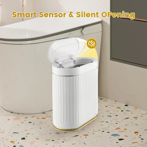 Miniatura 4 de ELPHECO Cubo de Basura para Baño de 2 Galones Cubo de Basura Inteligente de Plástico Impermeable 7.5L Cesto de Basura Decoración de Baño Cubo de Oro