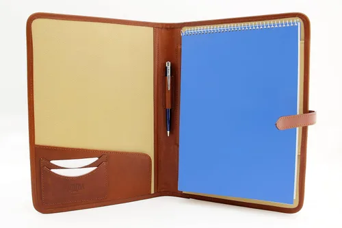 Miniatura 8 de Portafolio de cuero Padfolio Ejecutivo Folio A4 Cartera de currículum Mujeres Profesional Cuaderno Titular Cuero Carpeta de Negocios Hombres (Negro)