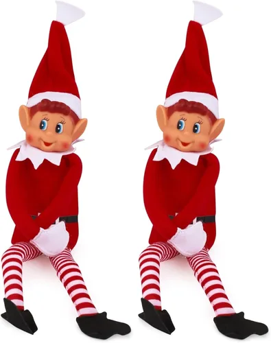 Miniatura 12 de Elfo de Navidad portándose mal de peluche Muñeca de elfo travieso de Navidad para niños de cuerpo flexible y largo 30,5 cm Blanco