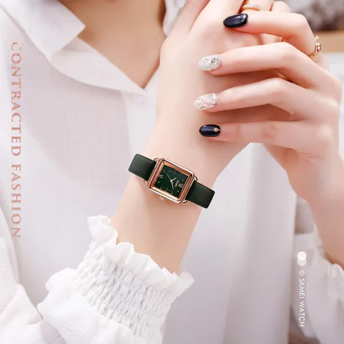Miniatura 5 de SKMEI - Reloj de pulsera para mujer, de piel, rectangular, elegante, para mujer, Classic, Verde-D