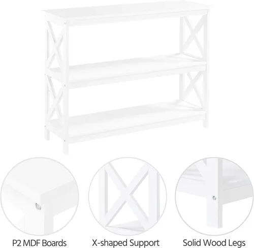 Miniatura 8 de Yaheetech Mesa auxiliar auxiliar de sofá con estante de almacenamiento de 3 niveles para sala de estar, espacio estrecho, color blanco