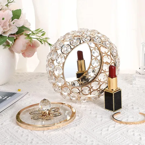 Miniatura 3 de Hipiwe Joyero de cristal con tapa de cristal caja del tesoro con espejo dorado caja de joyería decorativa anillos aretes collar caja de recuerdo