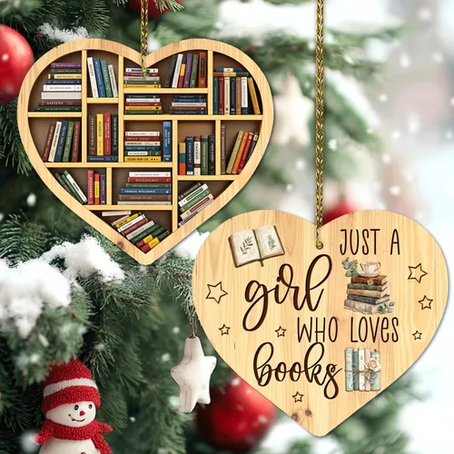 Miniatura 4 de HYTURTLE Regalos de Libros Impresos Planos en 2D para Amantes de los Libros - Adorno de Madera Navideño de Libros para Decoración del Árbol