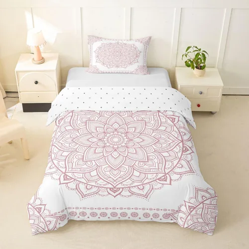 Miniatura 23 de Erosebridal Juego de funda de edredón con diseño de mandala, tamaño individual, diseño de flores bohemias, elegante funda de edredón floral indio