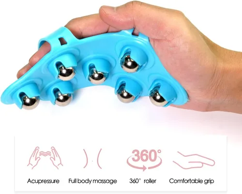 Miniatura 2 de Rodillo de bola de masaje y bola de terapia - Masajeador de mano para espalda y pies - Herramienta de masaje de punto de gatillo - Azul