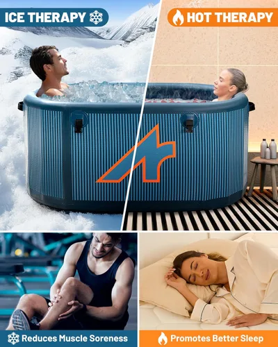 Miniatura 4 de Bañera inflable ovalada XXL de 126 galones, aislamiento superior, bañera de hielo portátil de 8 capas, inmersión de hielo con tapa aislada, bomba