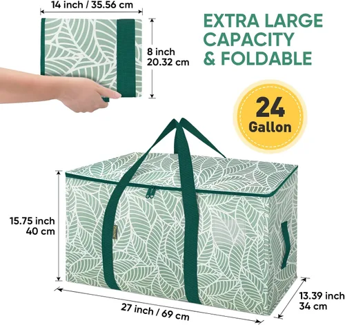 Miniatura 2 de BALEINE Paquete de 2 bolsas de mudanza de gran tamaño con asas reforzadas, bolsa de almacenamiento resistente para ropa, suministros de mudanza