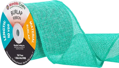 Miniatura 63 de Mandala Crafts Cinta de arpillera verde con alambre para corona, cinta de arpillera con alambre verde rústico de yute natural, 1 pulgada de ancho