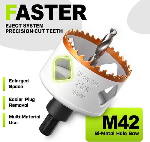 Miniatura 4 de KATA Kit de instalación de cerradura de puerta para puertas de metal y madera, sierra de agujero bimetálica de 1-3/8 a 1-3/4 pulgadas con plantilla