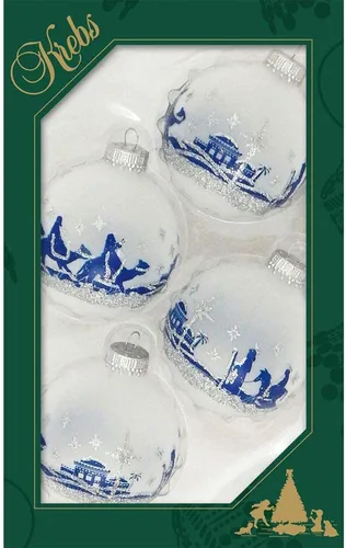 Miniatura 25 de Adornos de árbol de Navidad de vidrio - 67 mm/2.625" [4 piezas] Bolas decoradas de Adornos navideños sin costuras para colgar de Christmas by Krebs