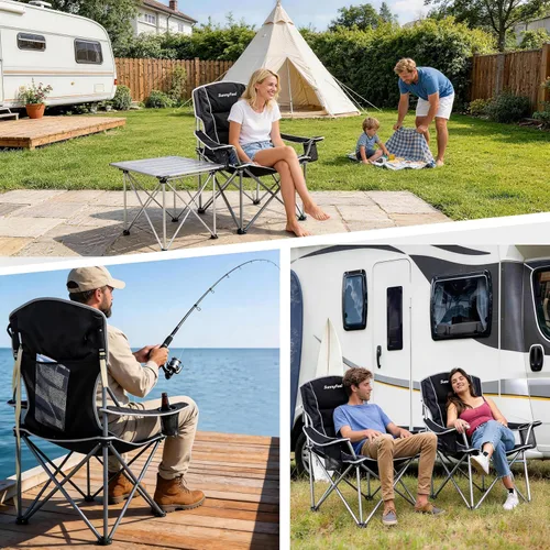 Miniatura 9 de SUNNYFEEL Silla de campamento de gran tamaño para adultos grandes y altos, silla de campamento plegable resistente que soporta 500 libras, silla