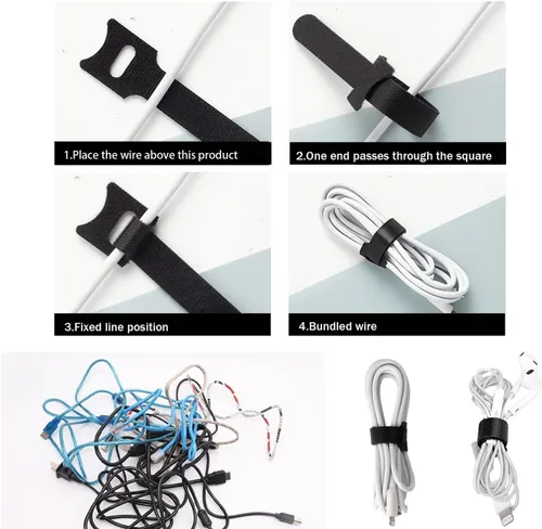 Miniatura 6 de Juego de 60 etiquetas de cable y lazos de sujeción reutilizables de gancho y bucle, 30 etiquetas de cable o alambre y 30 etiquetas para cables