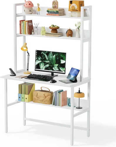 Miniatura 21 de Escritorio de computadora Aquzee con aparador, escritorio de 47" de ancho x 23.6" de profundidad con estantes, escritorio alto de oficina en casa