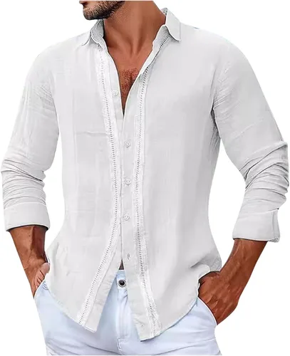 Miniatura 3 de Mens Cuban Guayabera Shirts Long Sleeve Casual Cotton Linen Shirts Button Down Untucked Shirt Summer Beach Yoga Tops