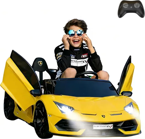 Vehículo de paseo de 2 plazas de 24 V eléctrico Lamborghini para niños de alta velocidad 13 km/h con asientos de cuero PU con cinturón de seguridad