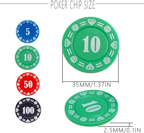 Miniatura 6 de Juego de fichas de póquer de plástico con caja de almacenamiento, denominación impresa estilo casino chip para noches de juego en casa de Texas, 300