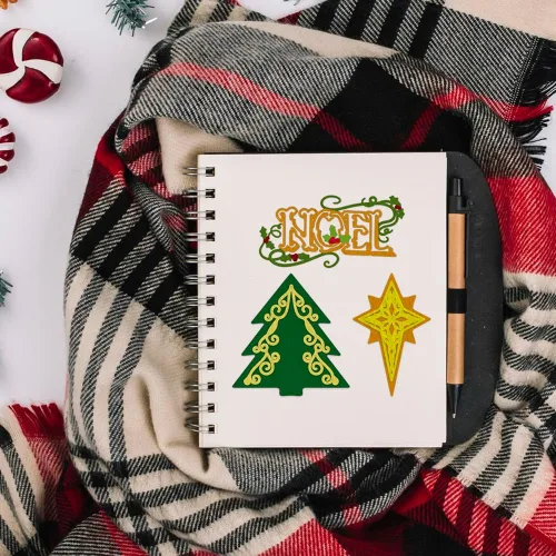 Miniatura 5 de Estivaux Marco de árbol de Navidad troquelado para hacer tarjetas, troqueles de corte de palabras de Noel de Navidad, plantillas de troqueles