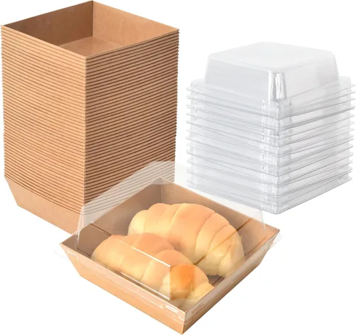 XININSUN Cajas pequeñas de embutidos con tapas transparentes, mini caja de papel para llevar, recipientes de alimentos desechables, cajas de postre