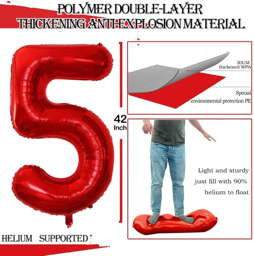 Miniatura 2 de GOER Globos con el número 50 para decoraciones de fiesta de cumpleaños número 50, globos de helio de aluminio jumbo de 42 pulgadas para 50 Rojo