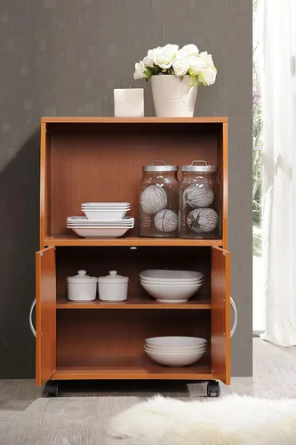 Miniatura 4 de Hodedah Mini carrito de microondas con dos puertas y estante para almacenamiento, cereza