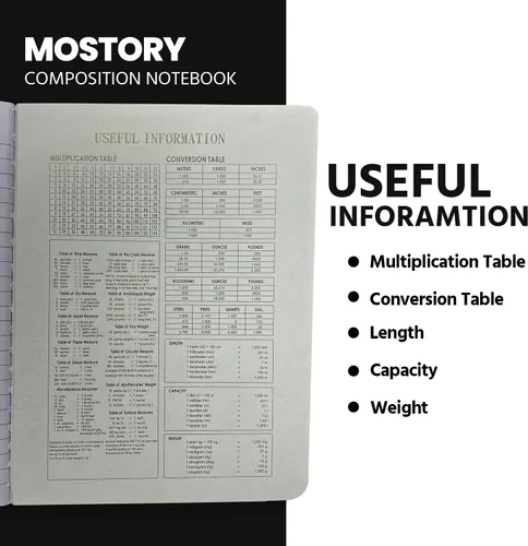Miniatura 6 de MOSTORY Paquete de 5 cuadernos de composición – 200 páginas con rayas anchas (100 hojas), tamaño 7.5 x 9.75 pulgadas, suministros escolares a
