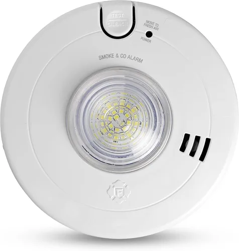 First Alert SMCO110LED-AC, alarma combinada de humo y monóxido de carbono con LED estroboscópico y batería de reserva de 10 años, 1 paquete