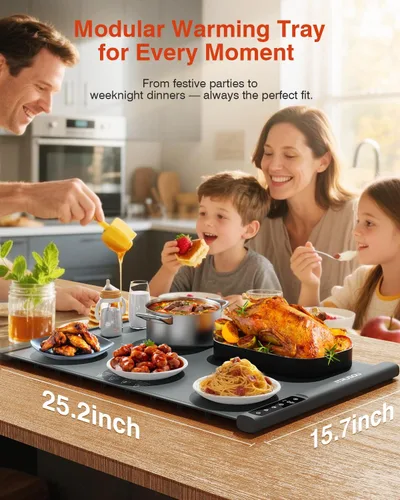 Miniatura 6 de iTRUSOU Estera de Calentamiento de Alimentos 25.2x16 – Bandeja Eléctrica Enrollable Extensible con 7 Ajustes de Temperatura, Temporizador de 99H,℃/℉