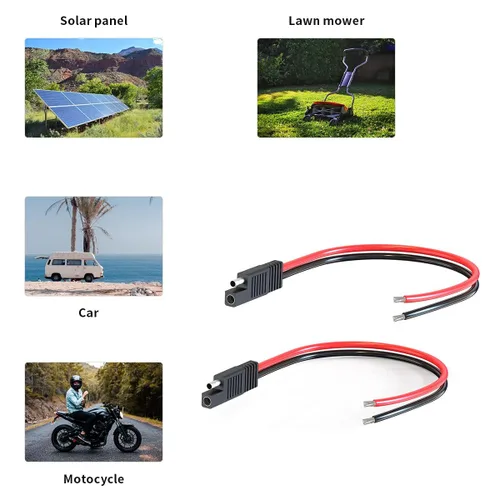 Miniatura 6 de ELFCULB Cable Conector SAE, 10AWG 1FT 2 Pines Conector Rápido SAE Enchufe de Desconexión para Panel Solar Carro Motocicleta (Paquete de 2)