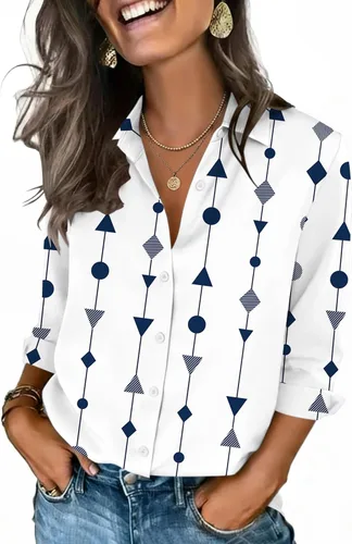 Miniatura 12 de Zeagoo Camisas con botones para mujer, manga 3/4, cuello en V, blusas con cuello en V, trajes casuales de negocios